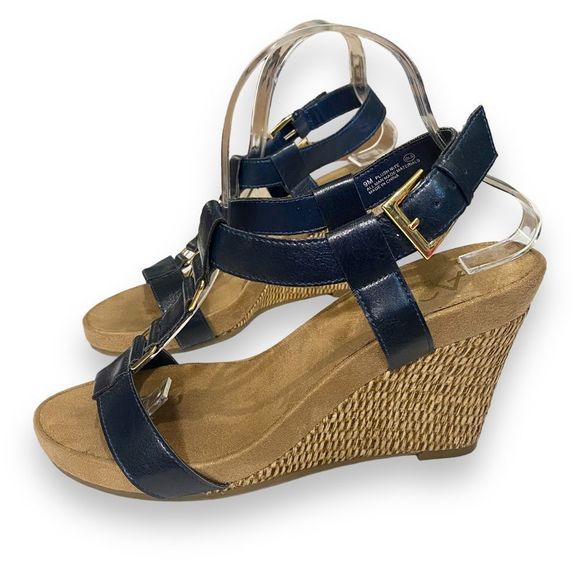 A2 By Aerosoles Shoes - A2 Aerosoles | Navy T Strap Wedge Buckle Sandals | Size 9